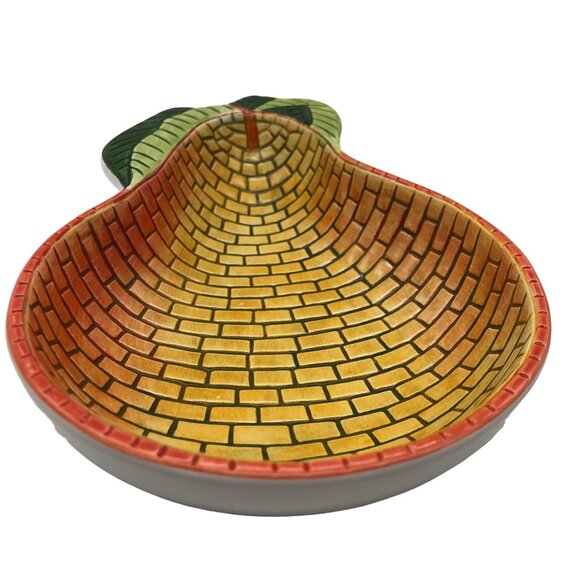 Vtg CA Clay Art Ceramic Mosaic Pear Serving Bowl Trinket Dish Colorful 8 In - Picture 2 of 11